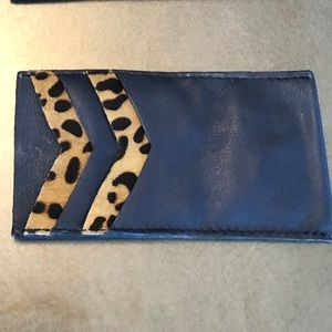 Blue leather leopard print hair card case NWT